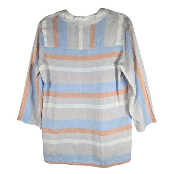 Cynthia Rowley Shirt Womens Small Blue Gray Striped Linen Tunic Side Buttons - Picture 5 of 8